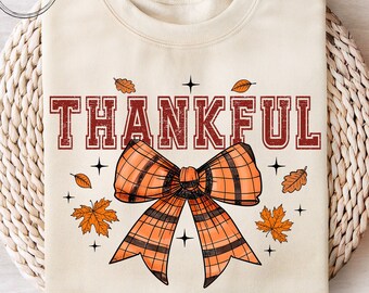 Thankful png, thankful grateful blessed png, fall vibes png, cozy season png, coquette fall png, pumpkin spice png, thanksgiving png, bow