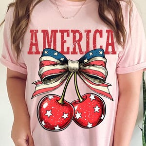 American Cherry Bow Png, Trendy America Png, Retro America Coquette Png, 4th of July Png, Memorial Day PNG, Girly USA Png, Coquette USA png image 2