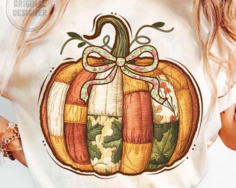 Coquette fall pumpkin png, coquette pumpkin png, fall vibes png, embroidery floral patchwork pumpkin png, pumpkin season png, thanksgiving