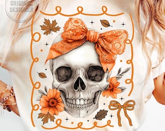 Funny halloween skeleton png, retro halloween png, pumpkin skeleton png, skull bow png, spooky season png, halloween sublimation design