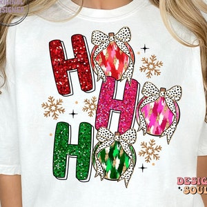 Ho ho ho png, glitter santa png, coquette christmas png, retro christmas png, merry christmas png, christmas tree png, christmas bow png