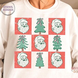 Christmas checkered png, retro christmas png, vintage christmas png, christmas tree png, santa claus png, christmas shirt png, bow png