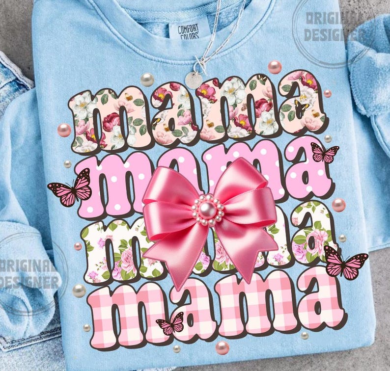 Pärlmamma png, blommig mamma png, mors dag png, preppy mamma blommig pärlkokett rosett, grandmillennial mamma png, rosblommig mamma png, mamma bild 1