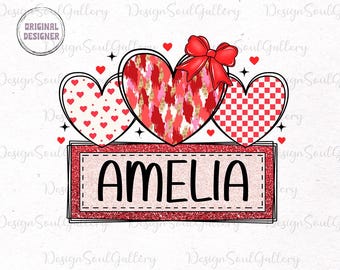 Personalized kid name valentines png, girls valentines png, valentine kid name png, brushstroke heart png, xoxo png, custom valentine png