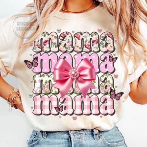 Pärlmamma png, blommig mamma png, mors dag png, preppy mamma blommig pärlkokett rosett, grandmillennial mamma png, rosblommig mamma png, mamma bild 2