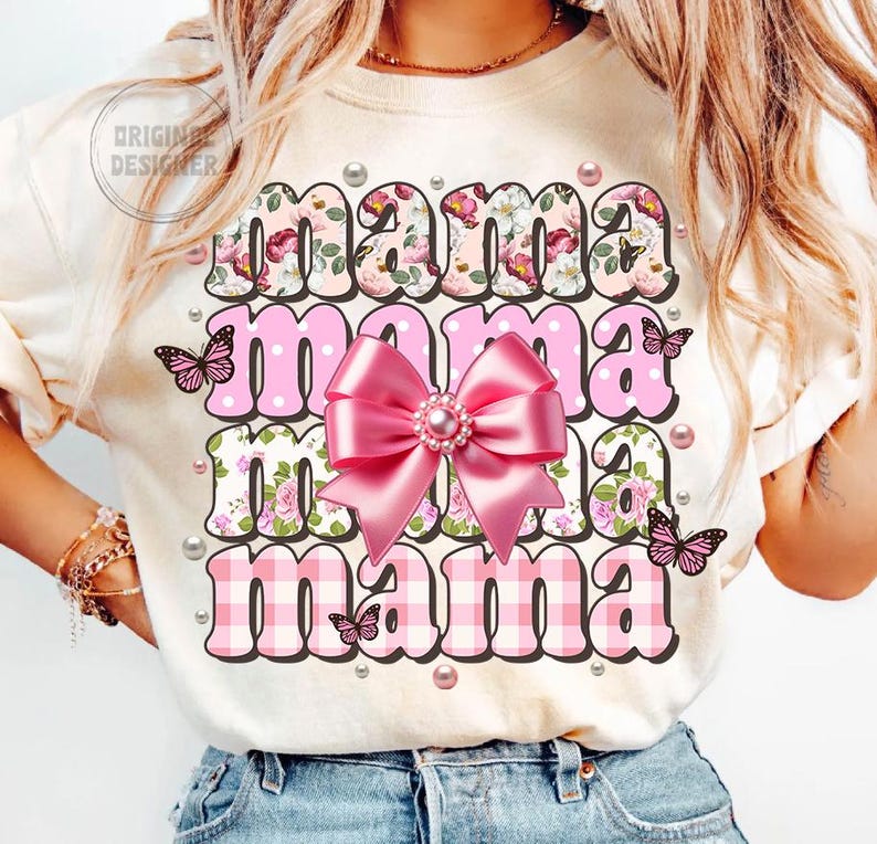 Pärlmamma png, blommig mamma png, mors dag png, preppy mamma blommig pärlkokett rosett, grandmillennial mamma png, rosblommig mamma png, mamma bild 2