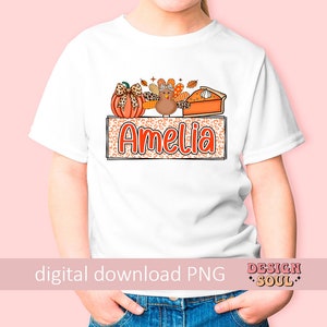 Fall personalized png, pumpkin name png, fall kids png, thanksgiving kids png, turkey kids png, glitter turkey png, fall coquette png image 2