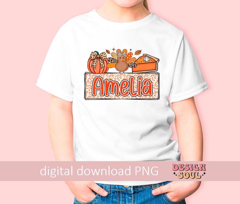 Fall personalized png, pumpkin name png, fall kids png, thanksgiving kids png, turkey kids png, glitter turkey png, fall coquette png image 2