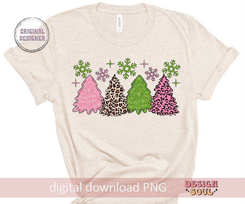 Leopard christmas tree png, leopard christmas print png, merry and bright png, pink christmas png, girly christmas png, coquette christmas image 4