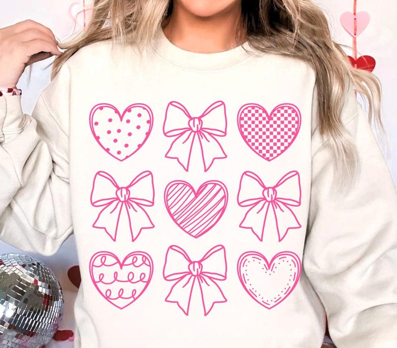 Valentine bow png, xoxo png, heart bow png, valentine coquette heart png, doodle heart, valentine shirt design, checkered valentine png image 6