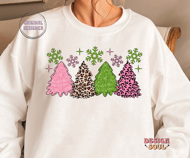 Leopard christmas tree png, leopard christmas print png, merry and bright png, pink christmas png, girly christmas png, coquette christmas image 2