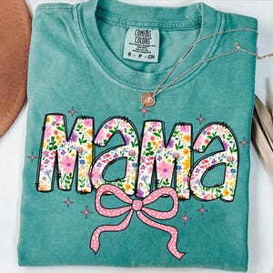 Floral mama png, mama flower png, mothers day png, mama with pink bow png, retro mama png, preppy mama png, mama coquette png, mama floral