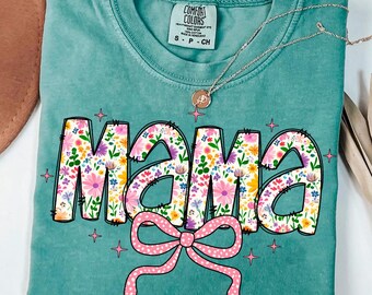 Floral mama png, mama flower png, mothers day png, mama with pink bow png, retro mama png, preppy mama png, mama coquette png, mama floral