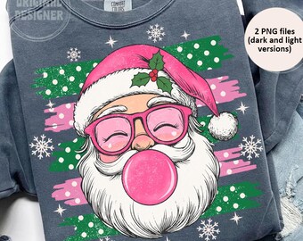 Pink Santa Claus Png, Holly Jolly Png, Polka Dot Stripes Png, Trendy Christmas Png, Girly Christmas Png, Trendy Holiday Shirt Png Design