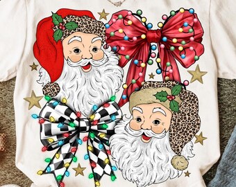 Trendy Christmas Santa Claus Png, Retro Santa Png, Checkered Bow Png, Christmas Png, Christmas Bow Png, Funny Xmas Png, Holiday Png