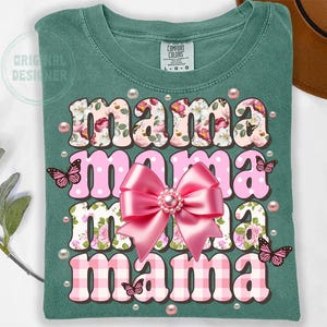 Pärlmamma png, blommig mamma png, mors dag png, preppy mamma blommig pärlkokett rosett, grandmillennial mamma png, rosblommig mamma png, mamma bild 6
