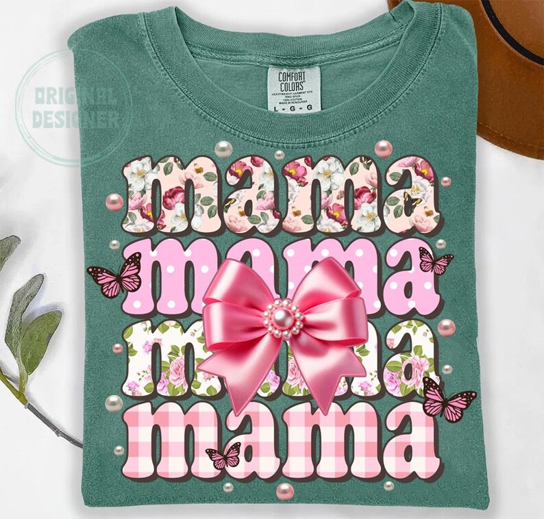 Pärlmamma png, blommig mamma png, mors dag png, preppy mamma blommig pärlkokett rosett, grandmillennial mamma png, rosblommig mamma png, mamma bild 6
