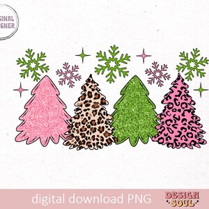 Leopard christmas tree png, leopard christmas print png, merry and bright png, pink christmas png, girly christmas png, coquette christmas image 1