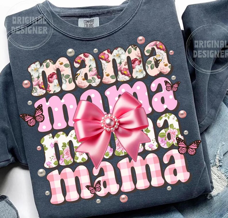 Pärlmamma png, blommig mamma png, mors dag png, preppy mamma blommig pärlkokett rosett, grandmillennial mamma png, rosblommig mamma png, mamma bild 7