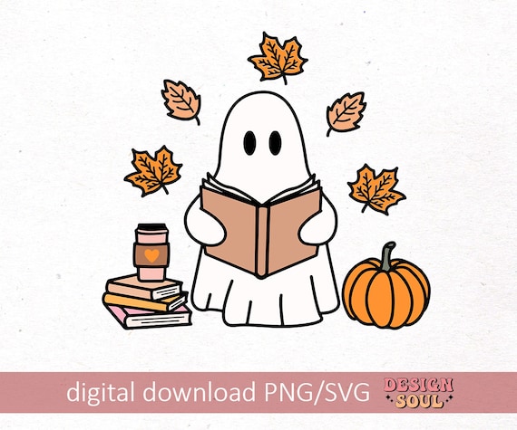 Book ghost pumpkin svg png, bookish halloween svg, cozy readers book club png, bookish girlie svg, spooky book club png, fall bookish png