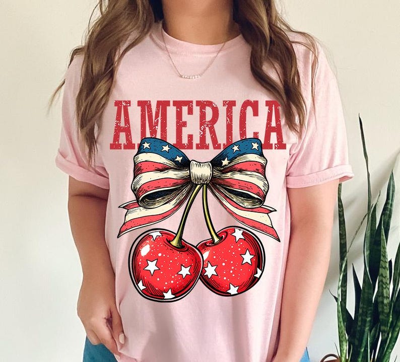 American Cherry Bow Png, Trendy America Png, Retro America Coquette Png, 4th of July Png, Memorial Day PNG, Girly USA Png, Coquette USA png image 2