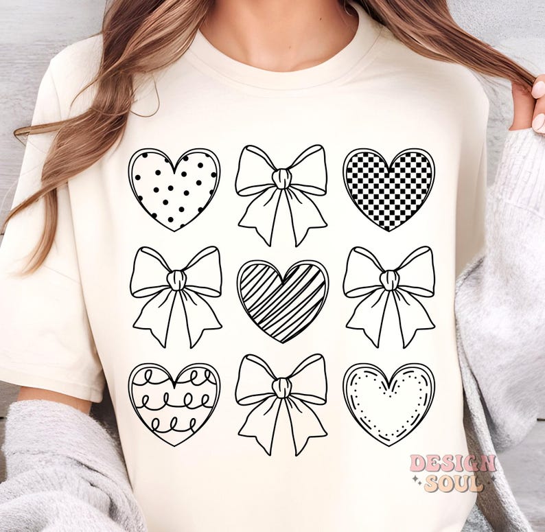 Valentine bow png, xoxo png, heart bow png, valentine coquette heart png, doodle heart, valentine shirt design, checkered valentine png image 8
