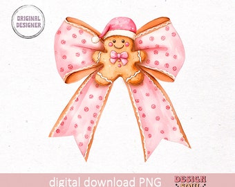 Gingerbread bow png, christmas bow png, coquette christmas png, girly christmas png, coquette gingerbread png, retro christmas png, holiday