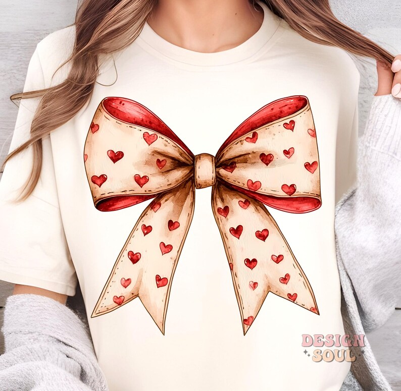 Valentine's day Heart Coquette bow Png, Retro Valentine Shirt Design, Valentine's Day Png, Valentine Love Png, valentine's day bow png image 2