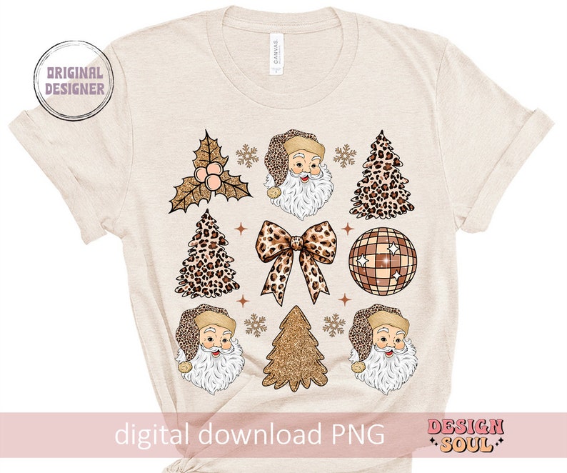 Leopard coquette christmas png, leopard santa png, christmas bow png, christmas girly png, christmas vibes, holiday vibes, retro christmas image 4