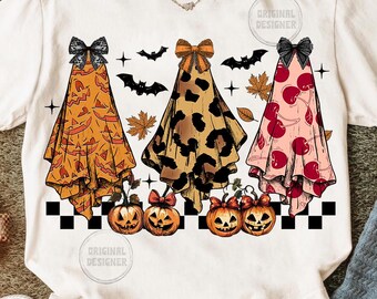 Spooky season png, boo ghost png, leopard halloween png, vintage halloween png, halloween bow png, halloween tshirt design, preppy halloween