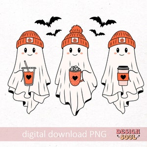 Spooky ghost drinking coffee png, cute ghost with coffee, halloween ghost png, spooky season png, ghost iced coffee png, coquette halloween