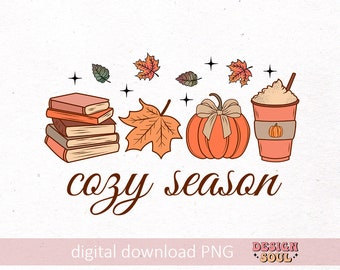 Cozy season png, fall bookish png, fall vibes png, fall sublimation design, fall coquette, pumpkin spice png, retro fall pumpkin png, autumn