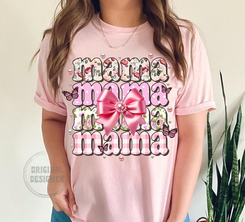 Pärlmamma png, blommig mamma png, mors dag png, preppy mamma blommig pärlkokett rosett, grandmillennial mamma png, rosblommig mamma png, mamma bild 4