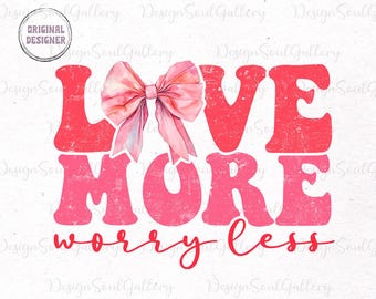 Love more worry less png, coquette valentines png, valentine heart bow png, love png, xoxo png, retro valentines's day png, cupid png