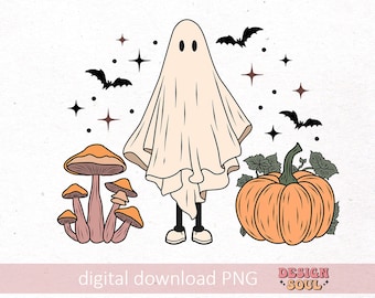Halloween spookachtig spook png, herfst png, spookseizoen png, trendy halloween-ontwerp, spookpompoen png, bloemenspook, retro coquette halloween