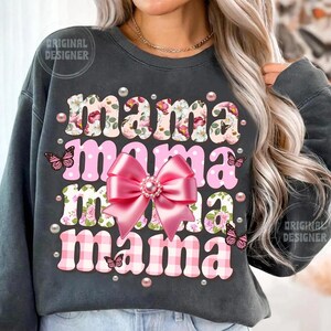 Pärlmamma png, blommig mamma png, mors dag png, preppy mamma blommig pärlkokett rosett, grandmillennial mamma png, rosblommig mamma png, mamma bild 3