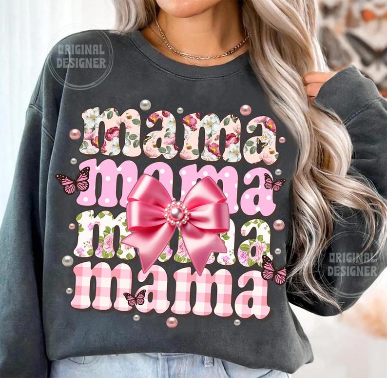 Pärlmamma png, blommig mamma png, mors dag png, preppy mamma blommig pärlkokett rosett, grandmillennial mamma png, rosblommig mamma png, mamma bild 3