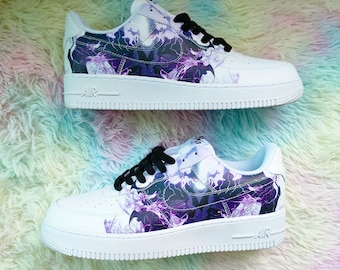 Custom Purple Lightning Air Force 1 Style Sneakers: Handcrafted Streetwear Shoes, Electric Storm Design