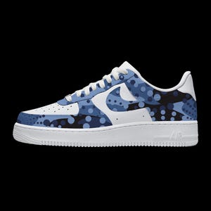 Custom blue sneakers: Camouflage Air Force 1 style shoes, street fashion