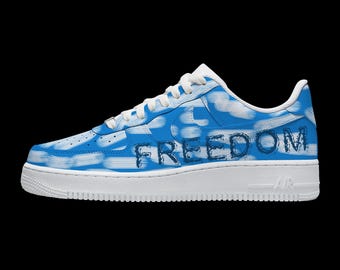 Custom Freedom Sneakers: Hand Painted Blue Sky White Cloud Air Force 1 Style Shoes