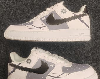 Custom Sneakers: Anime Shoes with Black & Gray Design, Hand-Painted Air Force 1 Style
