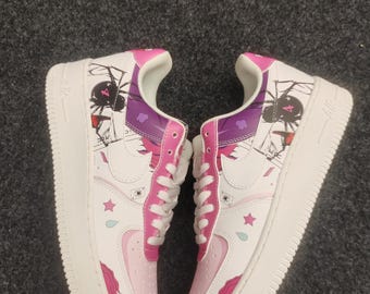 Custom Sneakers: Hand Painted Pink & Purple Air Force 1 Style, Streetwear Cartoon Shoes