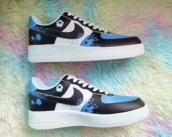 Custom Anime Sneakers: Blue Black Air Force 1 Style, Hand Painted Shoes
