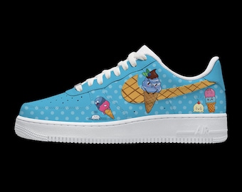 Custom Ice Cream Sneakers: Hand Painted Air Force 1 Style Shoes, Streetwear Fashion