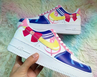 Custom Sneakers: Hand-Painted Anime Shoes, Pink Yellow Moon