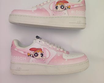 Custom Blossom Sneakers: Pink Cartoon Shoes, Handmade Air Force 1 Style