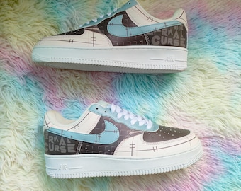 Air Force 1 Custom Anime Sneakers: Blue & Grey Graphic Design Shoes