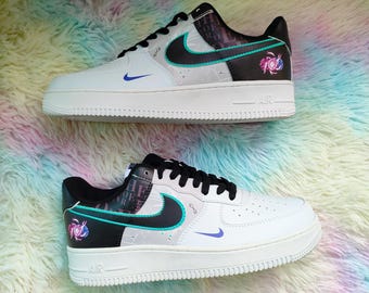 Air Force 1 Custom Anime Sneakers: Black & White Gradient Shoes