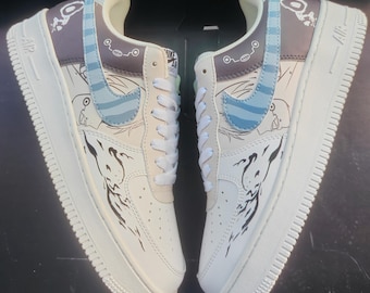 Custom Anime Air Force 1: Hand-Painted Blue Warrior Sneakers, Streetwear Party Shoes