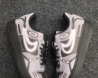 Custom Sneakers: Grey & Black Air Force Style, Streetwear Shoes